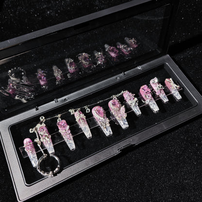 D136Finger Fantasy- Crystal Fantasy Luxury Rhinestone Handmade Press-On Nail Set with Gift Box & Greeting Card, 10pcs Elegant Nail Art Kit for Manicure, Perfect for Christmas Gift and Holiday Glam£¨DM0136£©