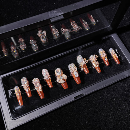 D134Finger Fantasy- Crystal Fantasy Luxury Rhinestone Handmade Press-On Nail Set with Gift Box & Greeting Card, 10pcs Elegant Nail Art Kit for Manicure, Perfect for Christmas Gift and Holiday Glam£¨DM0134£©