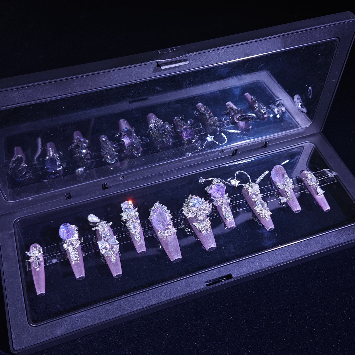 Finger Fantasy- Crystal Fantasy Luxury Rhinestone Handmade Press-On Nail Set with Gift Box & Greeting Card, 10pcs Elegant Nail Art Kit for Manicure, Perfect for Gifts and Holiday Glam(DM0047/52/53)