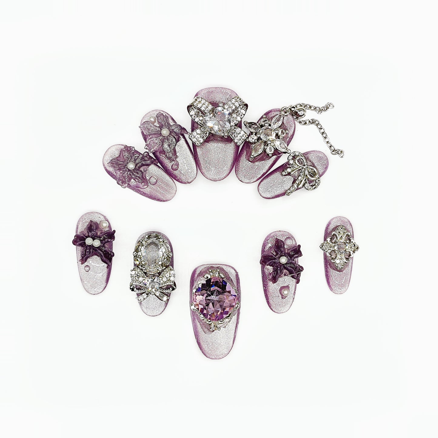 D139Finger Fantasy- Crystal Fantasy Luxury Rhinestone Handmade Press-On Nail Set with Gift Box & Greeting Card, 10pcs Elegant Nail Art Kit for Manicure, Perfect for Christmas Gift and Holiday Glam（DM0139）