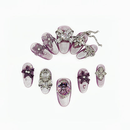 D139Finger Fantasy- Crystal Fantasy Luxury Rhinestone Handmade Press-On Nail Set with Gift Box & Greeting Card, 10pcs Elegant Nail Art Kit for Manicure, Perfect for Christmas Gift and Holiday Glam（DM0139）