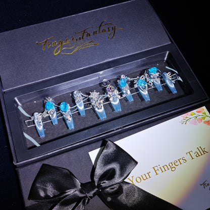 Finger Fantasy- Crystal Fantasy Luxury Rhinestone Handmade Press-On Nail Set with Gift Box & Greeting Card, 10pcs Elegant Nail Art Kit for Manicure, Perfect for Gifts and Holiday Glam(DM0116/117)