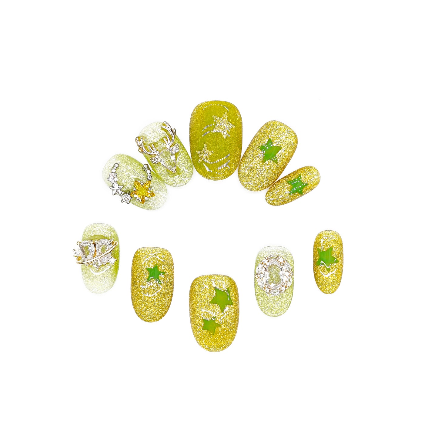 D158Finger Fantasy- Crystal Fantasy Luxury Rhinestone Handmade Press-On Nail Set with Gift Box & Greeting Card, 10pcs Elegant Nail Art Kit for Manicure, Perfect for Christmas Gift and Holiday Glam（DM0158）
