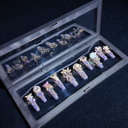 D92Finger Fantasy- Crystal Fantasy Luxury Rhinestone Handmade Press-On Nail Set with Gift Box & Greeting Card, 10pcs Elegant Nail Art Kit for Manicure, Perfect for Christmas Gift and Holiday Glam(DM0092)