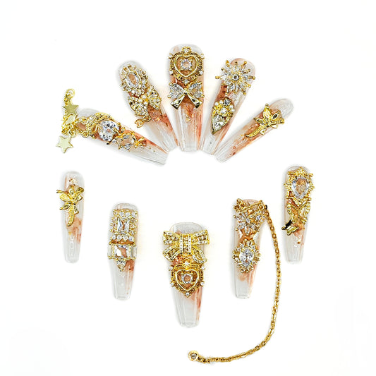 Crystal Fantasy_Glitters Fashion Press On Nail Care & Nail Art Nails, Luxury Elegant Rhinestone Stick 10pcs Manicure Set(MJ0038£©
