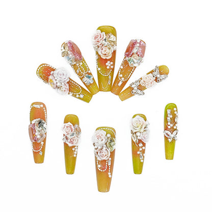 D149Finger Fantasy- Crystal Fantasy Luxury Rhinestone Handmade Press-On Nail Set with Gift Box & Greeting Card, 10pcs Elegant Nail Art Kit for Manicure, Perfect for Christmas Gift and Holiday Glam(DM0149)