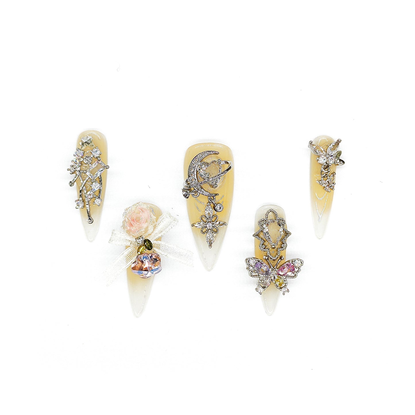 D155Finger Fantasy- Crystal Fantasy Luxury Rhinestone Handmade Press-On Nail Set with Gift Box & Greeting Card, 10pcs Elegant Nail Art Kit for Manicure, Perfect for Christmas Gift and Holiday Glam(DM0155)