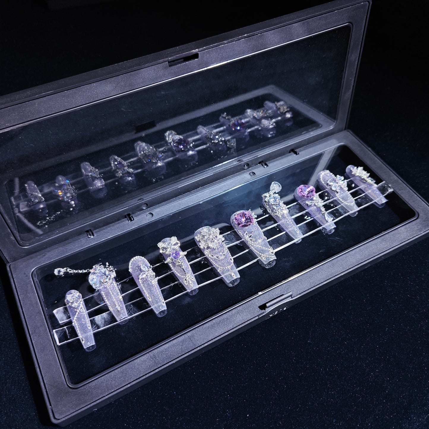 D121Glam Galaxy|Finger Fantasy- Crystal Fantasy Luxury Rhinestone Handmade Press-On Nail Set with Gift Box & Greeting Card, 10pcs Elegant Nail Art Kit for Manicure, Perfect for Christmas Gift and Holiday Glam(DM0121)