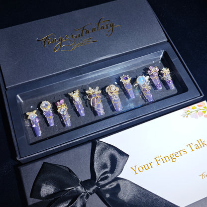 D92Finger Fantasy- Crystal Fantasy Luxury Rhinestone Handmade Press-On Nail Set with Gift Box & Greeting Card, 10pcs Elegant Nail Art Kit for Manicure, Perfect for Christmas Gift and Holiday Glam(DM0092)