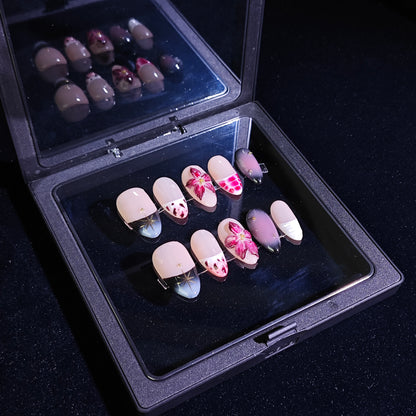 Finger Fantasy-Classic Fantasy Luxury Handmade flower Press On Nail Set with Gift Box & Greeting Card, 10pcs Elegant Nail Art Kit for Manicure, Perfect for Gifts and Holiday Glam(NM0009)