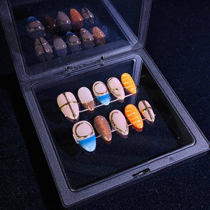 Finger Fantasy-Classic Fantasy Luxury  Egyptian Handmade Press On Nail Set with Gift Box & Greeting Card, 10pcs Elegant Nail Art Kit for Manicure, Perfect Gifts for girlfriend wife(NM0002)