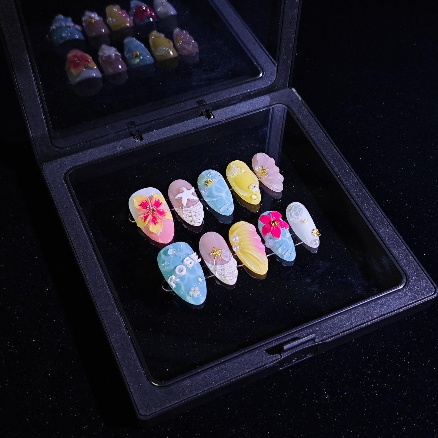 Finger Fantasy-Classic Fantasy Luxury beach Handmade Press On Nail Set with Gift Box & Greeting Card, 10pcs Elegant Nail Art Kit for Manicure, Perfect gift for girlfriend wife(NM0004)