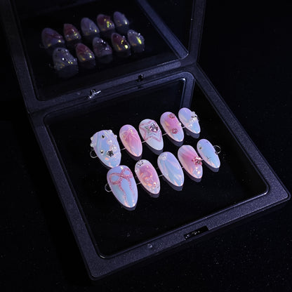 Finger Fantasy-Classic Fantasy Luxury Handmade pink Press On Nail Set with Gift Box & Greeting Card, 10pcs Elegant Nail Art Kit for Manicure, Perfect for Gifts and Holiday Glam(NM0021)