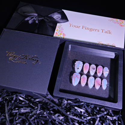 Finger Fantasy-Classic Fantasy Luxury Handmade pink Press On Nail Set with Gift Box & Greeting Card, 10pcs Elegant Nail Art Kit for Manicure, Perfect for Gifts and Holiday Glam(NM0021)