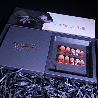Finger Fantasy-Classic Fantasy Luxury Handmade brown Press On Nail Set with Gift Box & Greeting Card, 10pcs Elegant Nail Art Kit for Manicure, Perfect for Gifts and Holiday Glam(NM0024)