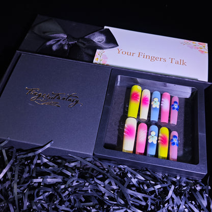 Finger Fantasy-Classic Fantasy Luxury Handmade Press On Nail Set with Gift Box & Greeting Card, 10pcs Elegant Nail Art Kit for Manicure, Perfect for Gifts and Holiday Glam(NM0020)