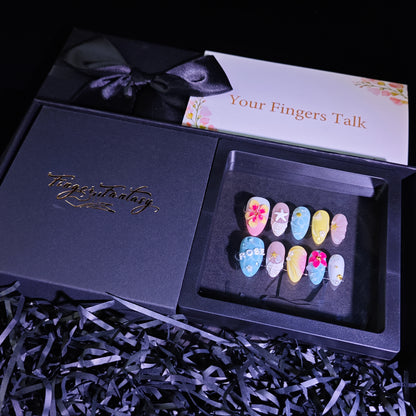 Finger Fantasy-Classic Fantasy Luxury beach Handmade Press On Nail Set with Gift Box & Greeting Card, 10pcs Elegant Nail Art Kit for Manicure, Perfect gift for girlfriend wife(NM0004)