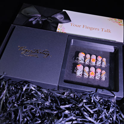 Finger Fantasy-Classic Fantasy Luxury Handmade Press On Nail Set with Gift Box & Greeting Card, 10pcs Elegant Nail Art Kit for Manicure, Perfect for Gifts and Holiday Glam(NM0023)