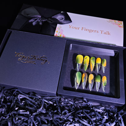 Finger Fantasy-Classic Fantasy Luxury green silver Handmade Press On Nail Set with Gift Box & Greeting Card, 10pcs Elegant Nail Art Kit for Manicure, Perfect gifts for girlfriend wife(NM0010)