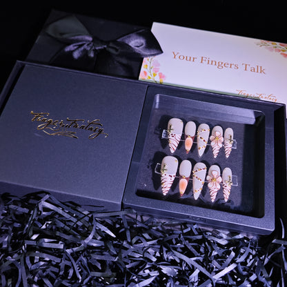 Finger Fantasy-Classic Fantasy Luxury Handmade Press On Nail Set with Gift Box & Greeting Card, 10pcs Elegant Nail Art Kit for Manicure, Perfect for Gifts and Holiday Glam(NM0018)