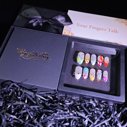 Finger Fantasy-Classic Fantasy Luxury Handmade Press On Nail Set with Gift Box & Greeting Card, 10pcs Elegant Nail Art Kit for Manicure, Perfect for Gifts and Holiday Glam(NM0006)
