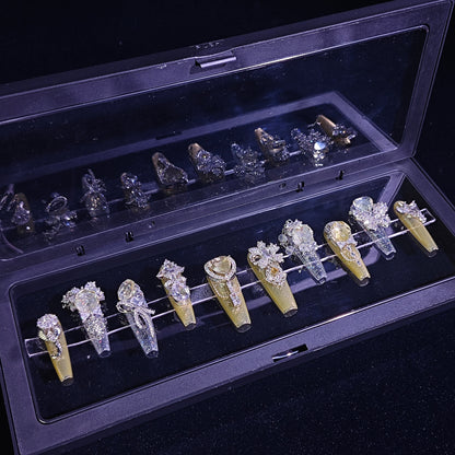 Finger Fantasy- Crystal Fantasy Luxury Rhinestone Handmade Press-On Nail Set with Gift Box & Greeting Card, 10pcs Elegant Nail Art Kit for Manicure, Perfect for Gifts and Holiday Glam(DM0018-21/24/25)