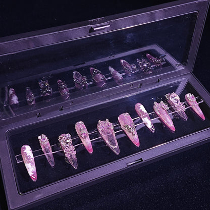 Finger Fantasy- Crystal Fantasy Luxury Rhinestone Handmade Press-On Nail Set with Gift Box & Greeting Card, 10pcs Elegant Nail Art Kit for Manicure, Perfect for Gifts and Holiday Glam(DM0042)