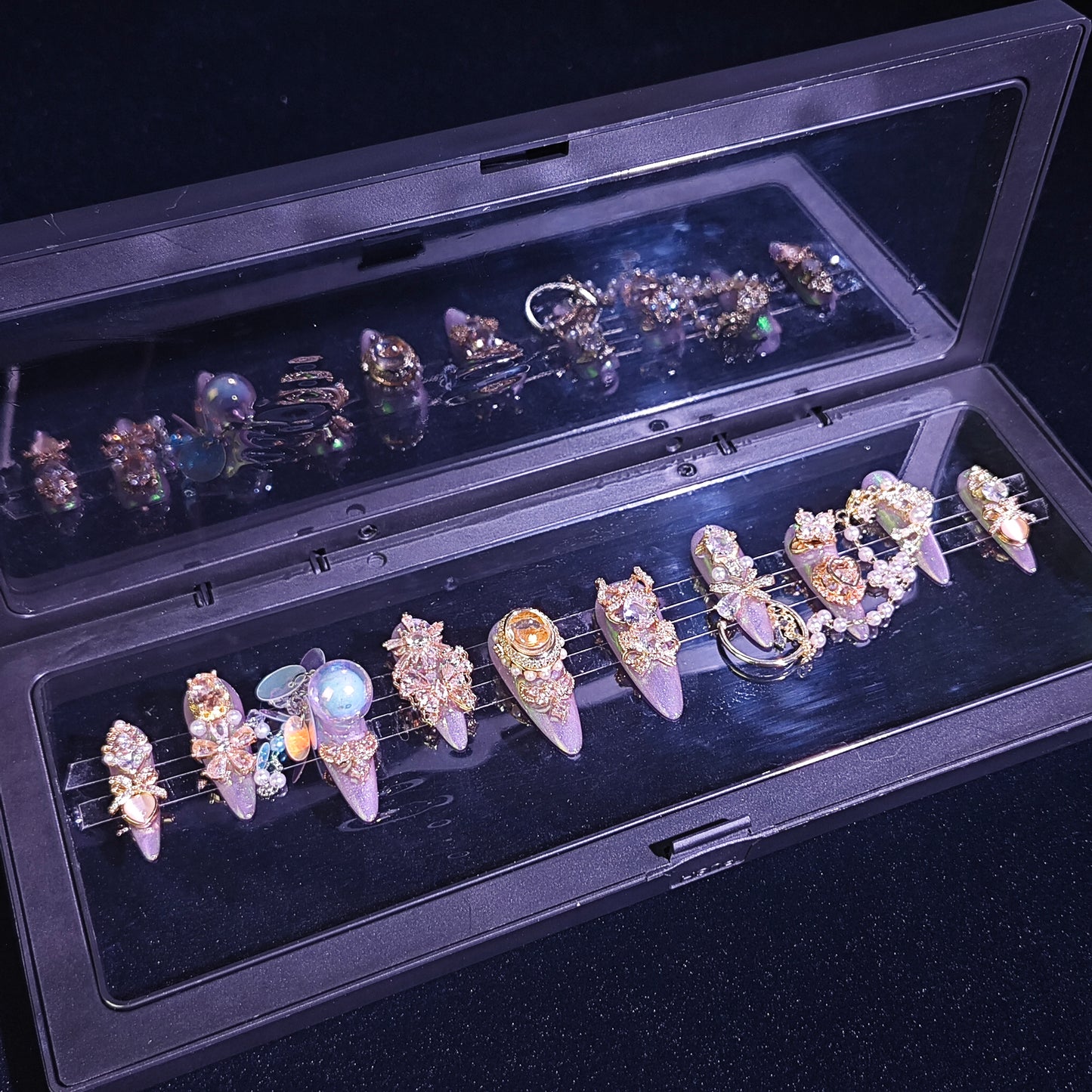 Finger Fantasy- Crystal Fantasy Luxury Rhinestone Handmade Press-On Nail Set with Gift Box & Greeting Card, 10pcs Elegant Nail Art Kit for Manicure, Perfect for Gifts and Holiday Glam(DM0038)