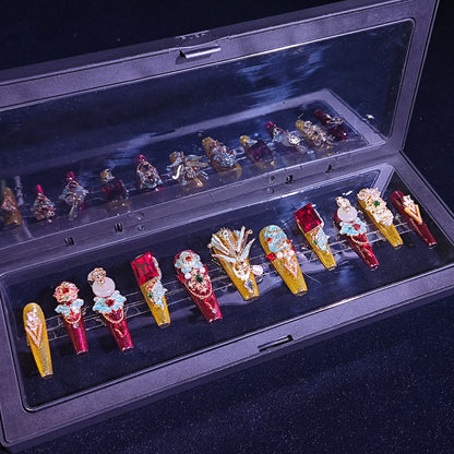 Finger Fantasy- Crystal Fantasy Luxury Rhinestone Handmade Press-On Nail Set with Gift Box & Greeting Card, 10pcs Elegant Nail Art Kit for Manicure, Perfect for Gifts and Holiday Glam(DM0037)