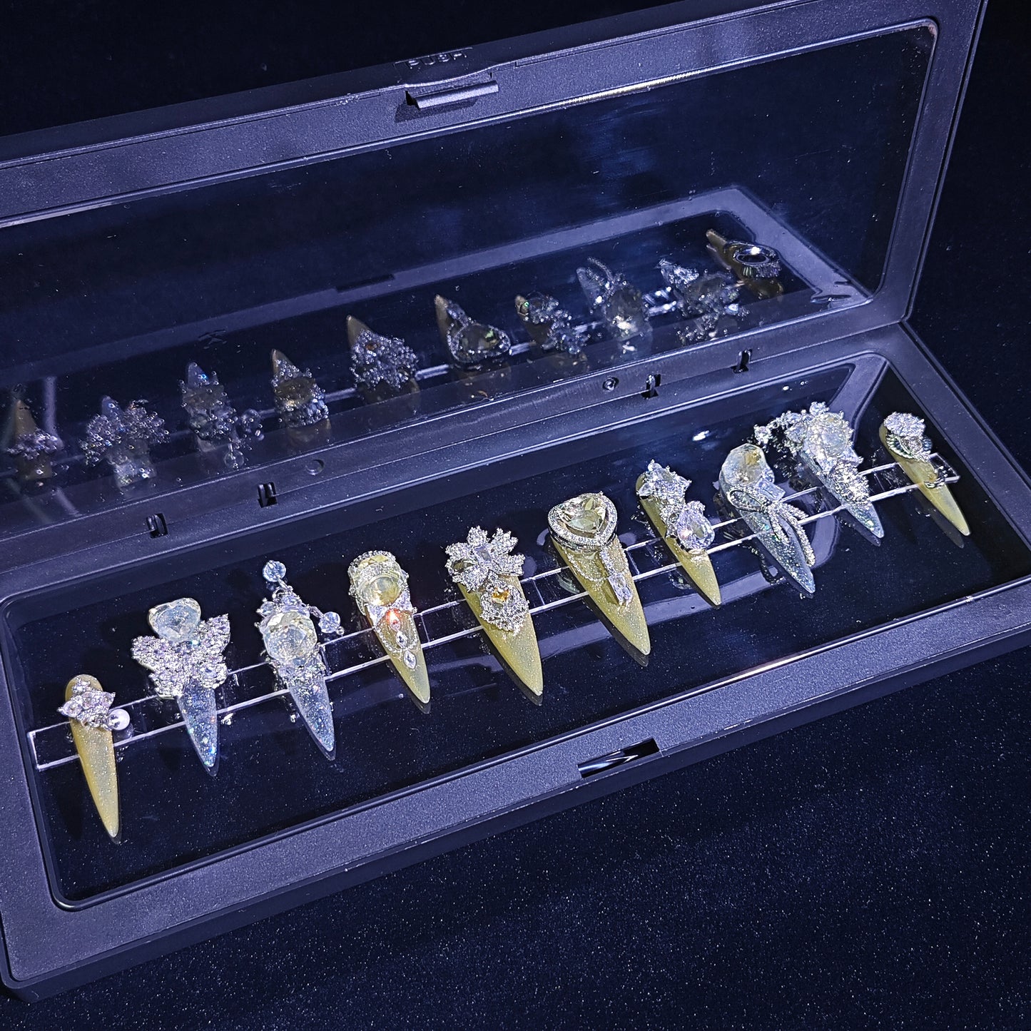 Finger Fantasy- Crystal Fantasy Luxury Rhinestone Handmade Press-On Nail Set with Gift Box & Greeting Card, 10pcs Elegant Nail Art Kit for Manicure, Perfect for Gifts and Holiday Glam(DM0018-21/24/25)
