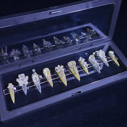 Finger Fantasy- Crystal Fantasy Luxury Rhinestone Handmade Press-On Nail Set with Gift Box & Greeting Card, 10pcs Elegant Nail Art Kit for Manicure, Perfect for Gifts and Holiday Glam(DM0018-21/24/25)