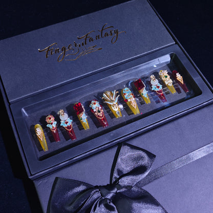 Finger Fantasy- Crystal Fantasy Luxury Rhinestone Handmade Press-On Nail Set with Gift Box & Greeting Card, 10pcs Elegant Nail Art Kit for Manicure, Perfect for Gifts and Holiday Glam(DM0037)