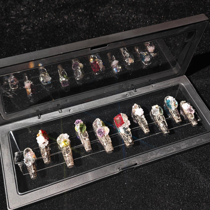 D152Finger Fantasy- Crystal Fantasy Luxury Rhinestone Handmade Press-On Nail Set with Gift Box & Greeting Card, 10pcs Elegant Nail Art Kit for Manicure, Perfect for Christmas Gift and Holiday Glam(DM0152)