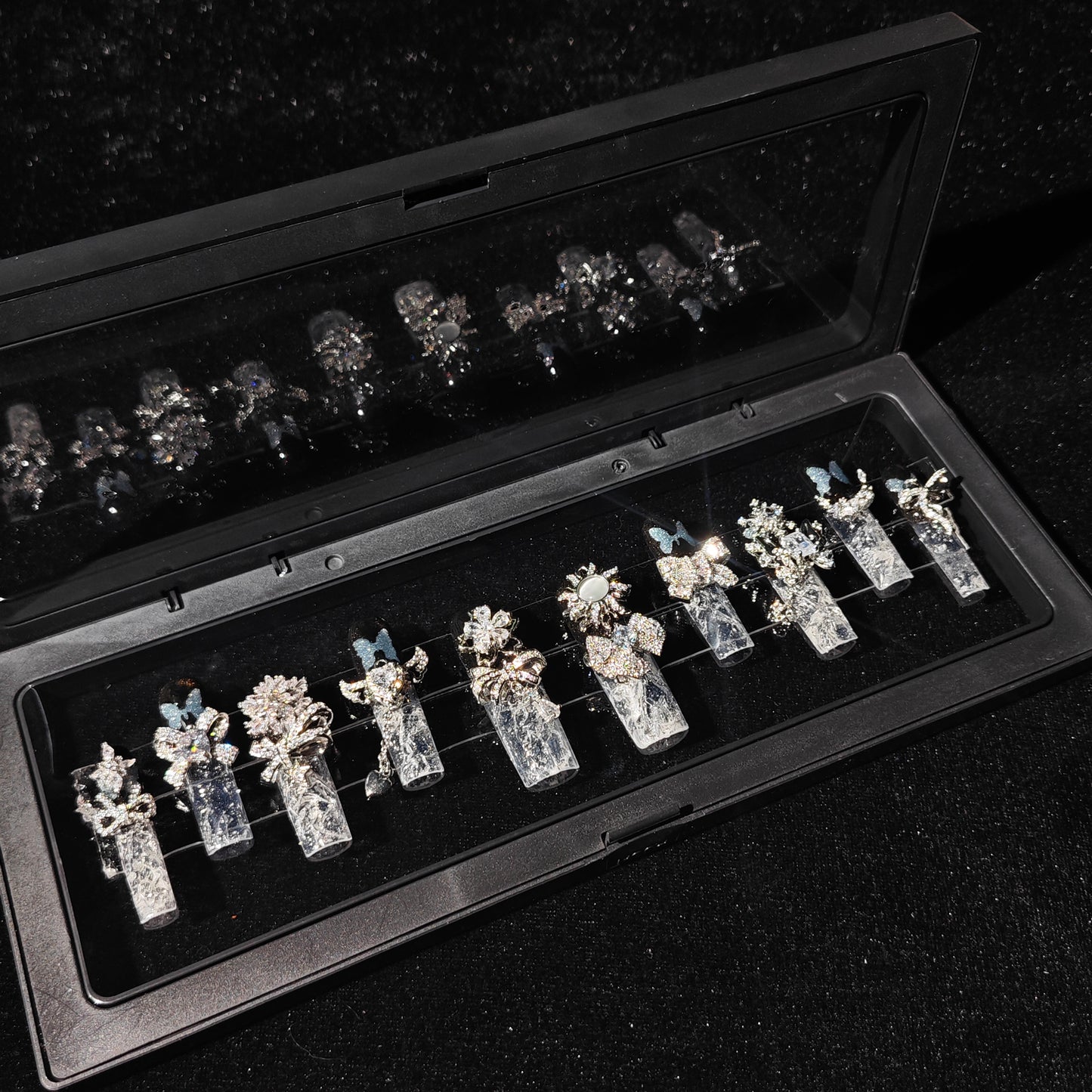 D148Finger Fantasy- Crystal Fantasy Luxury Rhinestone Handmade Press-On Nail Set with Gift Box & Greeting Card, 10pcs Elegant Nail Art Kit for Manicure, Perfect for Christmas Gift and Holiday Glam(DM0148)