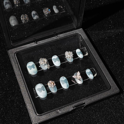 D156Finger Fantasy- Crystal Fantasy Luxury Rhinestone Handmade Press-On Nail Set with Gift Box & Greeting Card, 10pcs Elegant Nail Art Kit for Manicure, Perfect for Christmas Gift and Holiday Glam（DM0156）