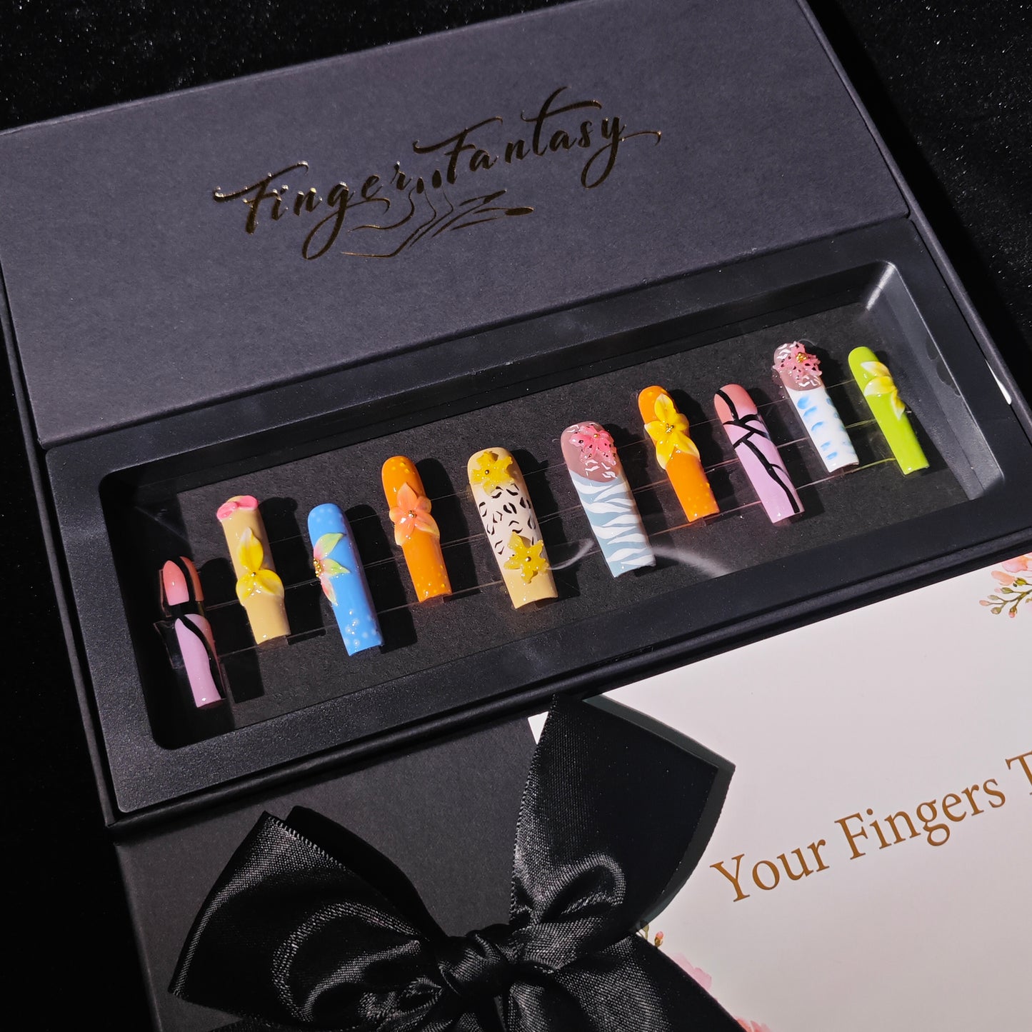 D154Finger Fantasy- Crystal Fantasy Luxury Rhinestone Handmade Press-On Nail Set with Gift Box & Greeting Card, 10pcs Elegant Nail Art Kit for Manicure, Perfect for Christmas Gift and Holiday Glam(DM0154)