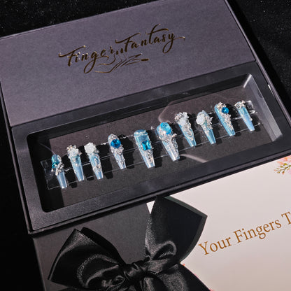D153Finger Fantasy- Crystal Fantasy Luxury Rhinestone Handmade Press-On Nail Set with Gift Box & Greeting Card, 10pcs Elegant Nail Art Kit for Manicure, Perfect for Christmas Gift and Holiday Glam(DM0153)