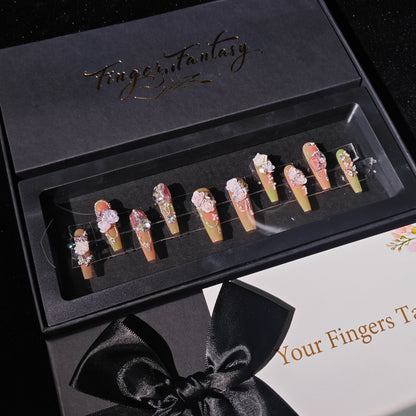 D149Finger Fantasy- Crystal Fantasy Luxury Rhinestone Handmade Press-On Nail Set with Gift Box & Greeting Card, 10pcs Elegant Nail Art Kit for Manicure, Perfect for Christmas Gift and Holiday Glam(DM0149)