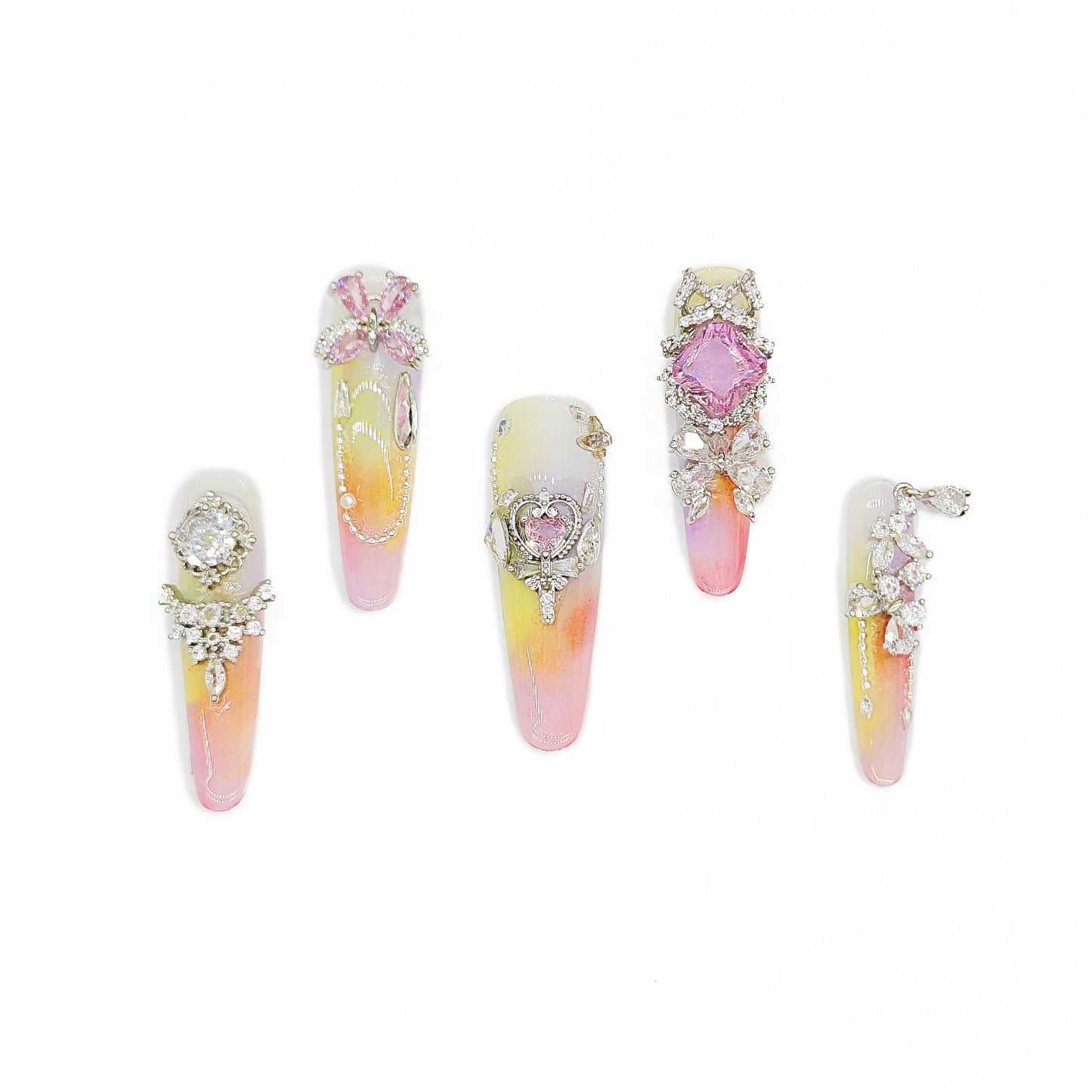 D150Finger Fantasy- Crystal Fantasy Luxury Rhinestone Handmade Press-On Nail Set with Gift Box & Greeting Card, 10pcs Elegant Nail Art Kit for Manicure, Perfect for Christmas Gift and Holiday Glam(DM0150)