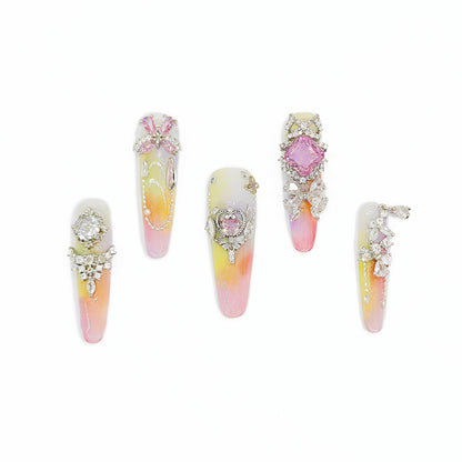 D150Finger Fantasy- Crystal Fantasy Luxury Rhinestone Handmade Press-On Nail Set with Gift Box & Greeting Card, 10pcs Elegant Nail Art Kit for Manicure, Perfect for Christmas Gift and Holiday Glam(DM0150)