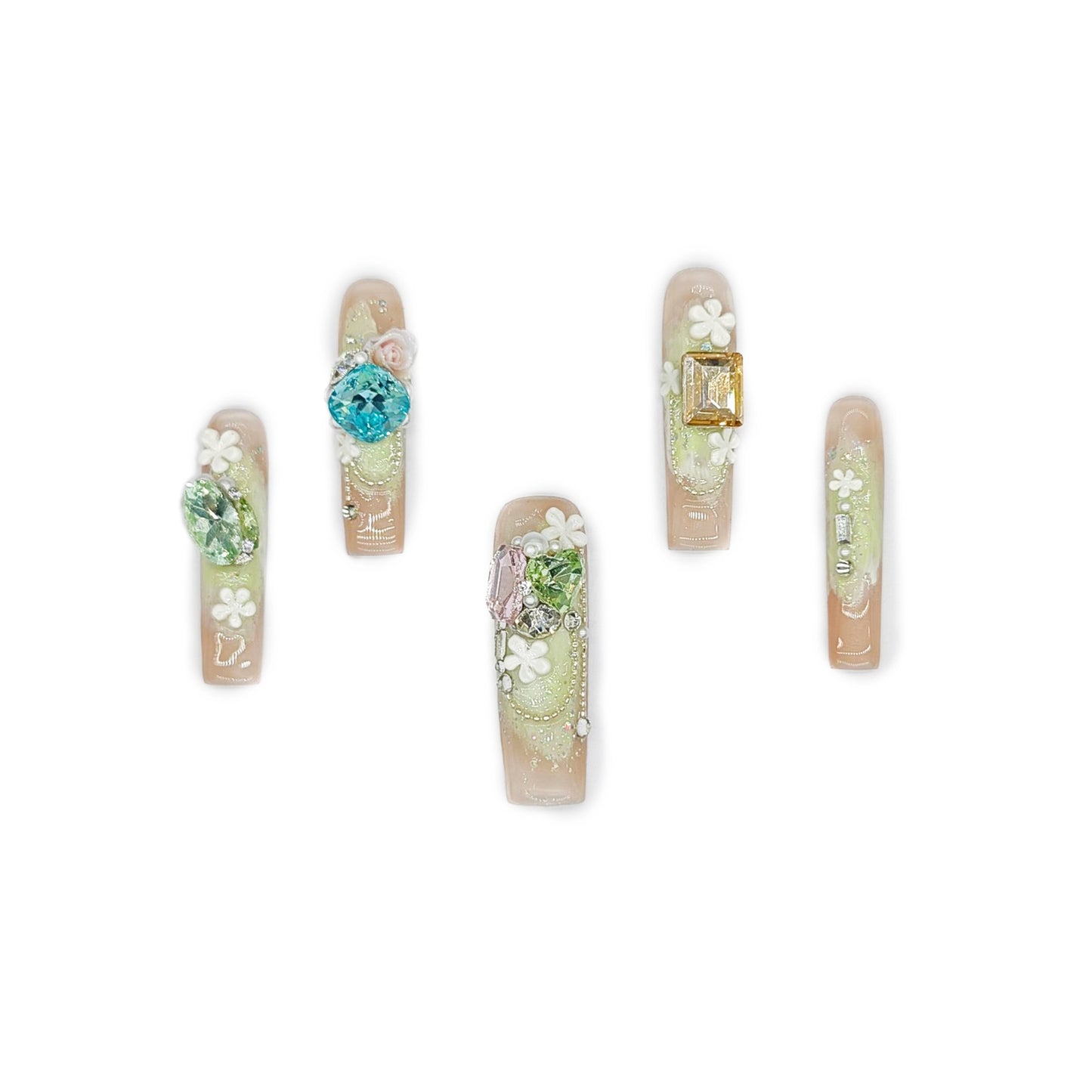 D161Finger Fantasy- Crystal Fantasy Luxury Rhinestone Handmade Press-On Nail Set with Gift Box & Greeting Card, 10pcs Elegant Nail Art Kit for Manicure, Perfect for Christmas Gift and Holiday Glam(DM0161)