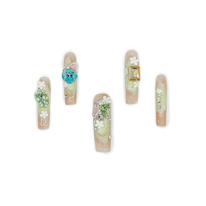 D161Finger Fantasy- Crystal Fantasy Luxury Rhinestone Handmade Press-On Nail Set with Gift Box & Greeting Card, 10pcs Elegant Nail Art Kit for Manicure, Perfect for Christmas Gift and Holiday Glam(DM0161)