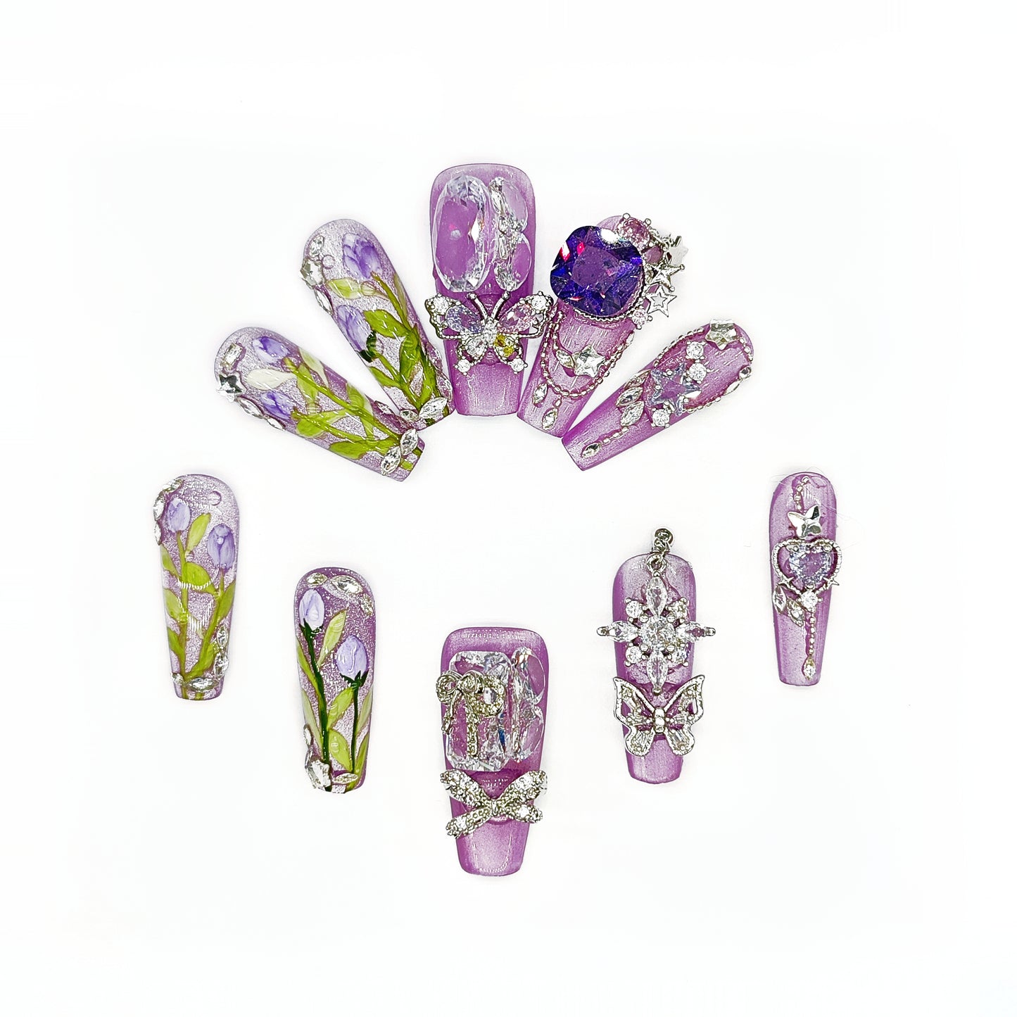 D133Glam Galaxy|Finger Fantasy- Crystal Fantasy Luxury Rhinestone Handmade Press-On Nail Set with Gift Box & Greeting Card, 10pcs Elegant Nail Art Kit for Manicure, Perfect for Christmas Gift and Holiday Glam£¨DM0133£©