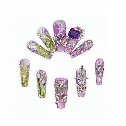 D133Glam Galaxy|Finger Fantasy- Crystal Fantasy Luxury Rhinestone Handmade Press-On Nail Set with Gift Box & Greeting Card, 10pcs Elegant Nail Art Kit for Manicure, Perfect for Christmas Gift and Holiday Glam£¨DM0133£©