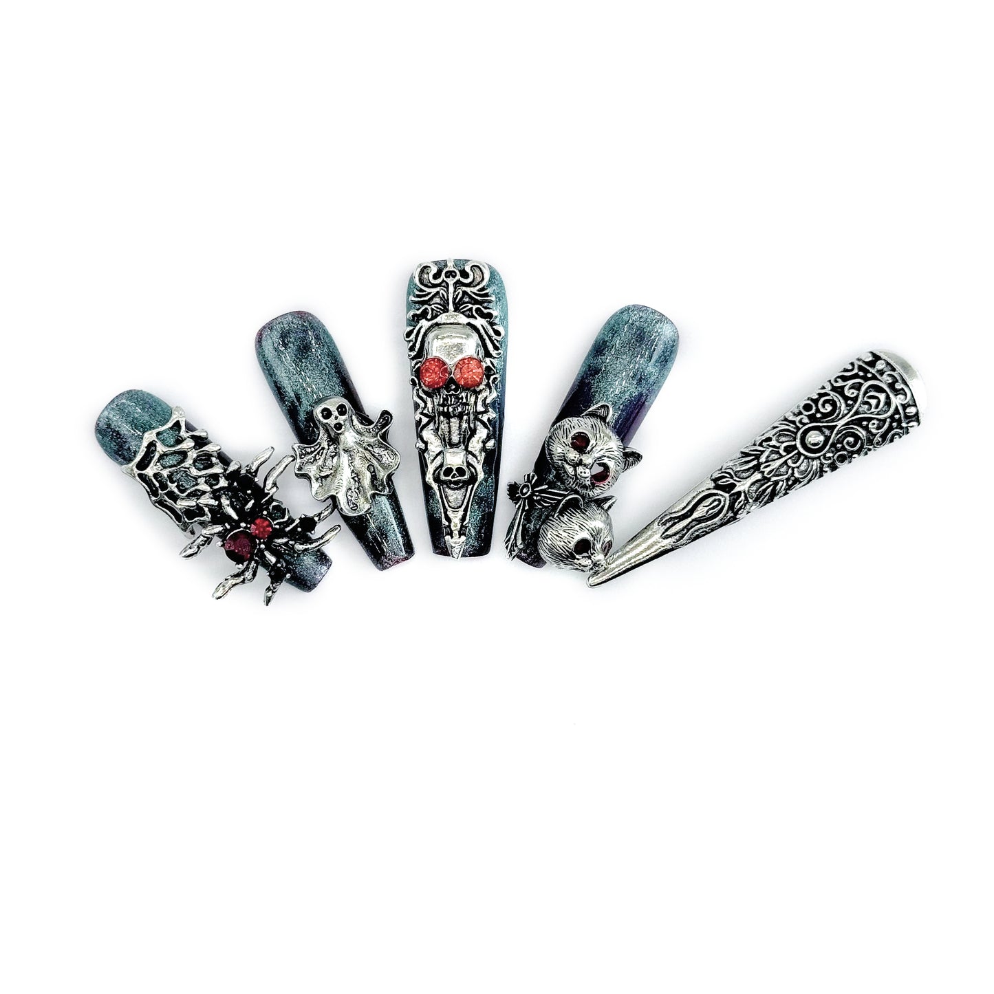 Metallic Fantasy_ Press On Nail Care & Nail Art Nails, 10pcs Manicure Set Nail Art, Halloween Gift（JS6608）