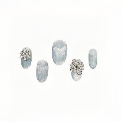 D156Finger Fantasy- Crystal Fantasy Luxury Rhinestone Handmade Press-On Nail Set with Gift Box & Greeting Card, 10pcs Elegant Nail Art Kit for Manicure, Perfect for Christmas Gift and Holiday Glam（DM0156）