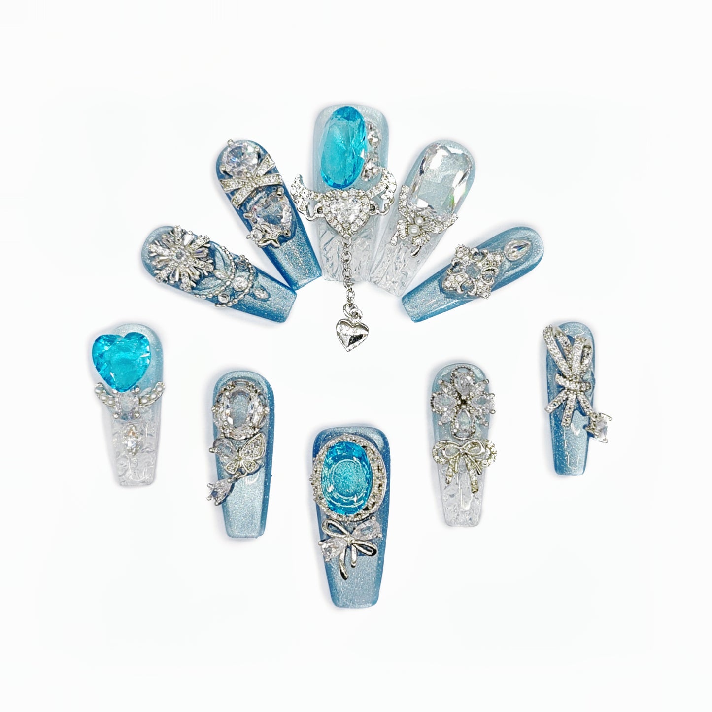 D137Finger Fantasy- Crystal Fantasy Luxury Rhinestone Handmade Press-On Nail Set with Gift Box & Greeting Card, 10pcs Elegant Nail Art Kit for Manicure, Perfect for Christmas Gift and Holiday Glam£¨DM0137£©