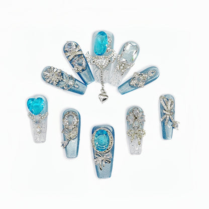 D137Finger Fantasy- Crystal Fantasy Luxury Rhinestone Handmade Press-On Nail Set with Gift Box & Greeting Card, 10pcs Elegant Nail Art Kit for Manicure, Perfect for Christmas Gift and Holiday Glam£¨DM0137£©