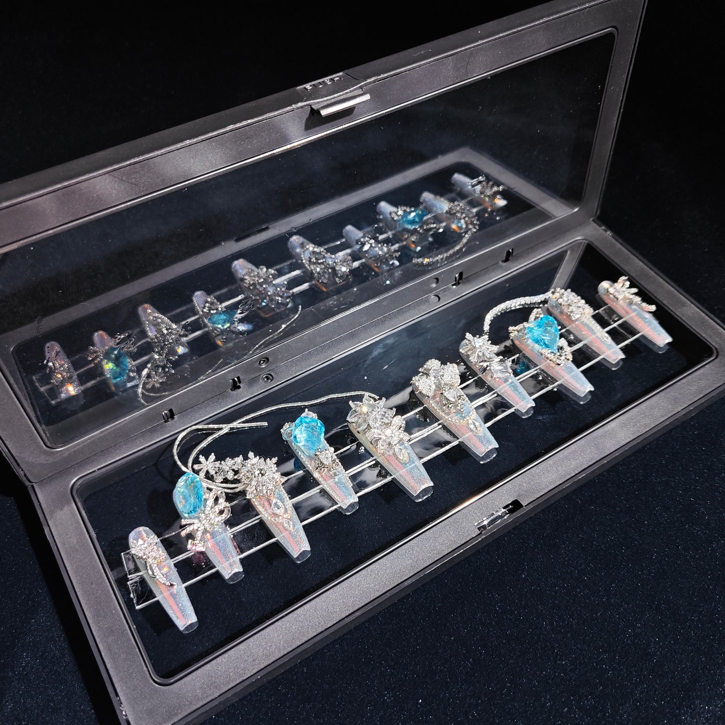 D126Finger Fantasy- Crystal Fantasy Luxury Rhinestone Handmade Press-On Nail Set with Gift Box & Greeting Card, 10pcs Elegant Nail Art Kit for Manicure, Perfect for Christmas Gift and Holiday Glam(DM0126)