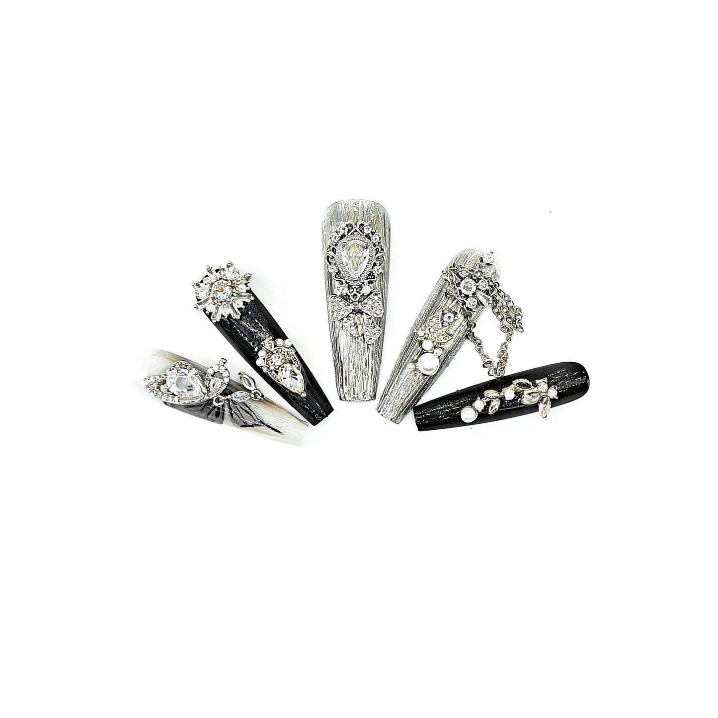 Crystal Fantasy_Glitters Fashion Press On Nail Care & Nail Art Nails, Luxury Elegant Rhinestone Stick 10pcs Manicure Set(MJ0051£©